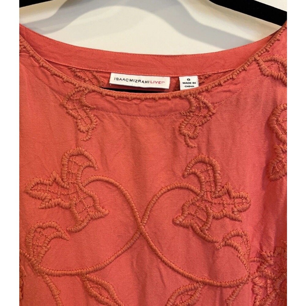 Isaac Micah LIVE! Midi A-line Dress, Size 8, Linen, Embroidery, Peach Pink - Picture 3 of 14